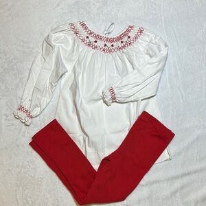 EUC Castles & Crowns smocked top & red Little English knit leggings size 7